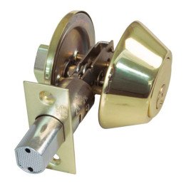 Cerradura de sobreponer para puerta de madera con cilindro redondo de seguridad y 5 llaves de punto.<br>Longitud cilindro: 50 mm