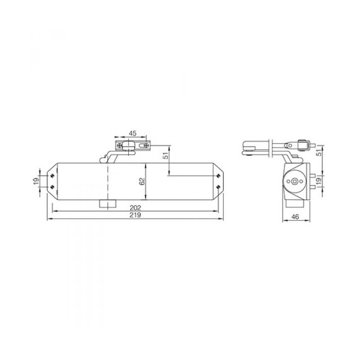 Cierrapuertas serie 85V<br>Cierrapuertas hidráulico con piñón cremallera.<br>Fuerza de cierre 3-4-5-6 EN 1154 ajustable mediante