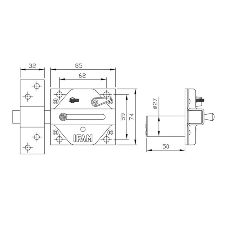 Mediante el cerrojo CS88 de IFAM logrará reforzar la seguridad de su puerta, gracias a su palanca de acero de 17 mm. de espesor.