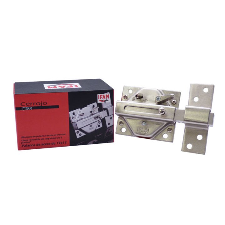 Mediante el cerrojo CS88 de IFAM logrará reforzar la seguridad de su puerta, gracias a su palanca de acero de 17 mm. de espesor.